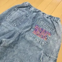 【美品】刺繍入りティーンズ ブルーデニム カーゴパンツ