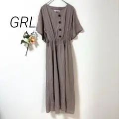 01 グレイル 半袖 ロング ワンピース Vネック プロントボタン ウエストゴム