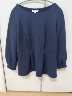 ネイビー ペプラムスタイル 五分袖トップス