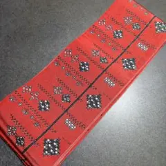 幾何学模様 赤 半幅帯