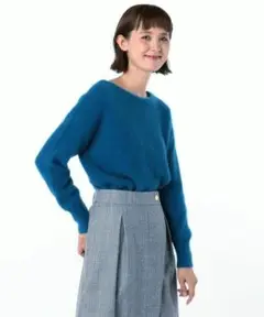 NOLLEY'S ウールラクーンプルオーバーニット ブルーグリーン　タヌキ　38