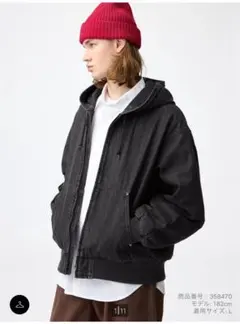 デニムパデッドジップアップパーカ GU DARK GRAY Mサイズ