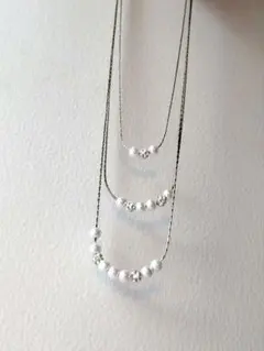 パールとクリスタルの3連ネックレス　お呼ばれ　結婚式　ブライダル