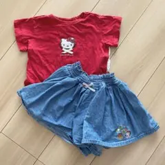 プティマイン　ハローキティTシャツ・キュロットセット　80cm