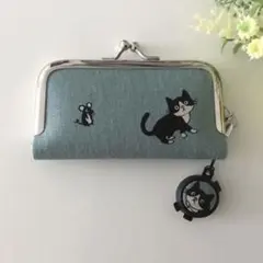 がま口印鑑ケース朱肉付き♡ハチワレ猫　サックスブルー　B