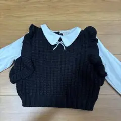 petit main フリル付き黒ニット 90