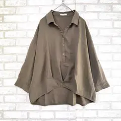 GLACIER グラシア　襟付きブラウス　茶色　L 七分袖　ロールアップ