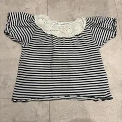 apres les cours ストライプ レース襟 半袖トップス　半袖T 90