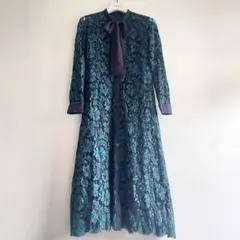グレースコンチネンタル 配色レース ボウタイワンピース 36 ネイビー系 美品