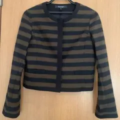 Brahmin ノーカラージャケット 黒オリーブストライプ