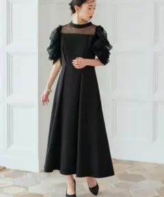 RUIRUE BOUTIQUE／ギャザーシアースリーブフレアパーティードレス