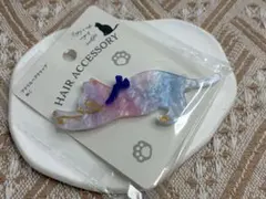 アクリルヘアクリップ ねこ　ヘアピン　猫　リボン　シルエット　かわいい　ピンク