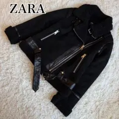 ZARA ダブルライダース ジャケット フェイク ムートン ボア ブラック