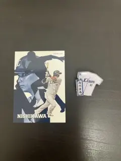 埼玉西武ライオンズ 西川愛也 2点セット（グルメカード＆ユニフォームピンバッジ）