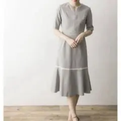【13日19時まで限定値下げ】セルフォード レース切替ワンピース グレー