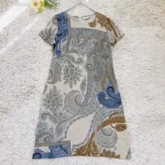 極美品✨SCAPA ペイズリー柄 半袖ワンピース 麻100% 大きいサイズのサムネイル
