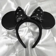 ディズニー　ミニー　カチューシャ　黒レザー