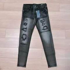 ダメージ加工 グレー スキニージーンズ