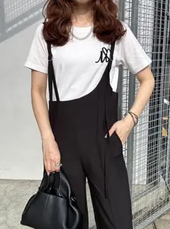 GRL♡アシンメトリーピンタックロールアップサロペット♡M