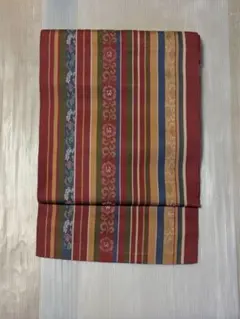 Y*U様 名古屋帯 縞文様 花唐草風 多色 カジュアル