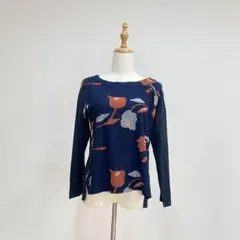 Liberal 幾何学柄＊刺繍デザイン カットソー（40）コットン　ネイビー系