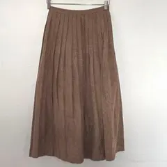 レディース ブラウン プリーツスカート 柔らか ウエストゴム S M 春 秋 冬