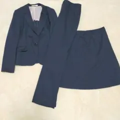 美品 レミュー スーツ セットアップ ネイビー ストライプ 洗える ストレッチ