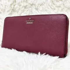 kate spade 長財布　ラウンドファスナー　ロゴ　ピンク　PVC レザー