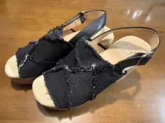 あしながおじさん 厚底サンダル パッチワーク デニム ブラックのサムネイル