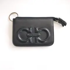 ✈大きめ ガンチーニ　フェラガモ　レザー　コインケース　小銭入れ　キーリング　黒