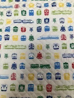 電車柄 キルティング生地 カットクロス
