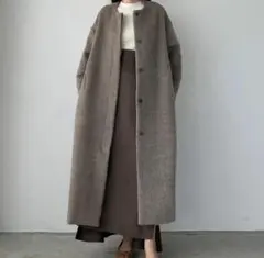 Louere シャギーノーカラーコクーンロングコート（モカ） Sサイズ
