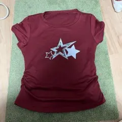 スタープリント 半袖カットソー ボルドー