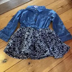 シャツワンピース　90 デニム　花柄