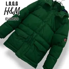 H&M ダウンジャケット グリーン フード付き 中綿 防寒 秋冬 キッズ 158