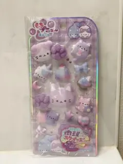もちプニューステッカー　肉球スクイーズつき　パープル　ねこ　クラックス　１枚