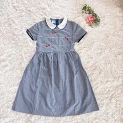 美品ファミリア半袖ワンピース丸襟付きさくらんぼブルー140発表会結婚式