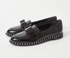 DIANA ブラック リボンビジューローファー 革靴