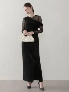 アシンメトリーレースレイヤードフロントスリットセットアップドレス結婚式パーティー