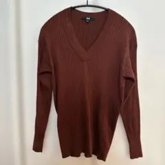 UNIQLO●Vネックリブセーター●長袖ニット●オレンジ系●ブラウン系●S