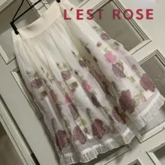 L'EST ROSE 花柄刺繍シフォンスカート ウエストリブニットゴム