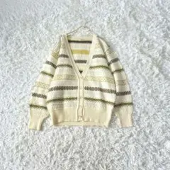 ノルディック柄ウールブレンドVネックボーダーカーディガンF