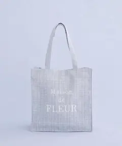 ツイードロゴ刺繍スクエアトートバッグ　ブルー