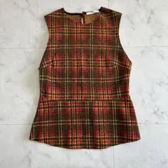 ZARA ノースリーブ チェック柄 ペプラムトップス　ブラウス