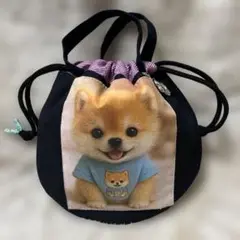 ✾ハンドメイド=持ち手付丸い巾着ポーチ♡わんこ柴犬・星