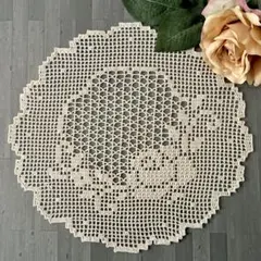 【No.7】　ハンドメイド　ドイリー　レース編み　薔薇　かぎ針編み　きなり