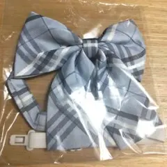 スクールリボン 水色 ストライプ エンブレム柄 制服 コスプレ　文化祭