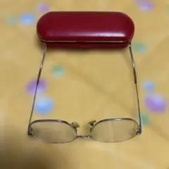 ま*ん様 シルバー メタルフレーム オーバル型メガネ ケース付き