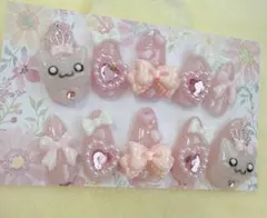 【現品】平成女児 ゆめかわ 量産 いちごみるく 猫 リボン ネイルチップ