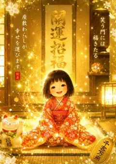 座敷わらしと狐の開運絵画 金運UP 千客万来 良縁 L版 チョウピラコ